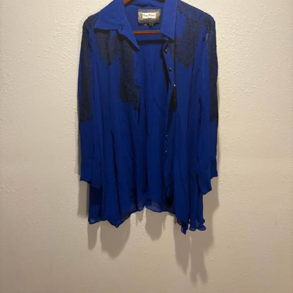 Vintage Collection Royal Blue Embroidered Western Tunic Shirt Jacket - Size L
